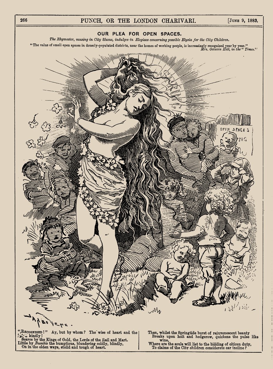 Vores bøn om åbne rum. Punch, juni 1883, 1883. af Edward Linley Sambourne