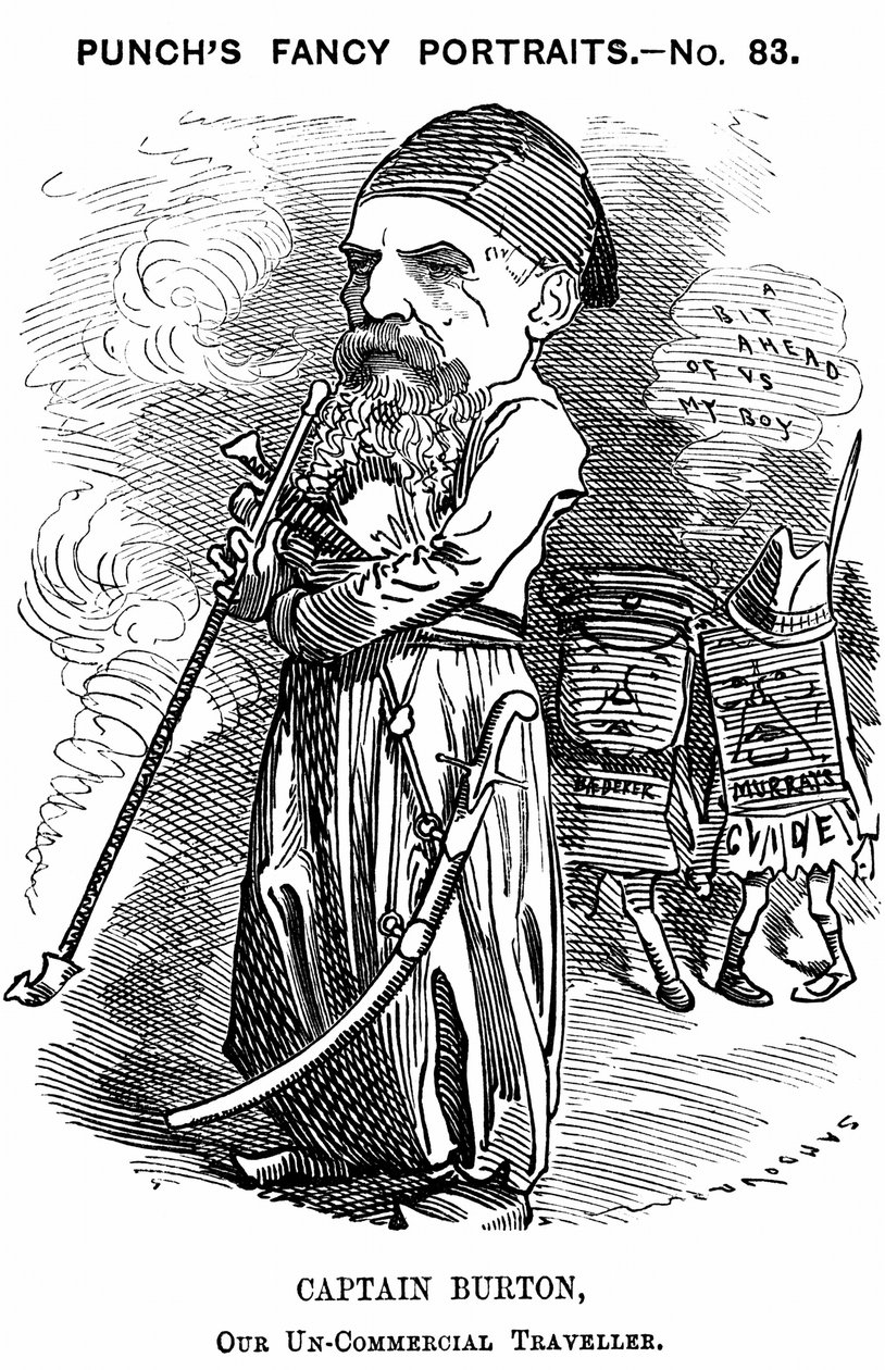 Richard Francis Burton (1821-1890) engelsk orientalist og opdagelsesrejsende. Tegnefilm af Edward Linley Sambourne for Punch, London af Edward Linley Sambourne