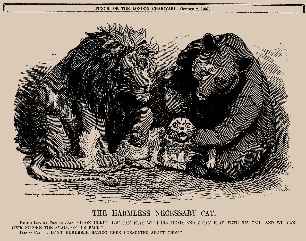 Den ufarlige nødvendige kat. Punch, 2. oktober 1907, 1907. af Edward Linley Sambourne