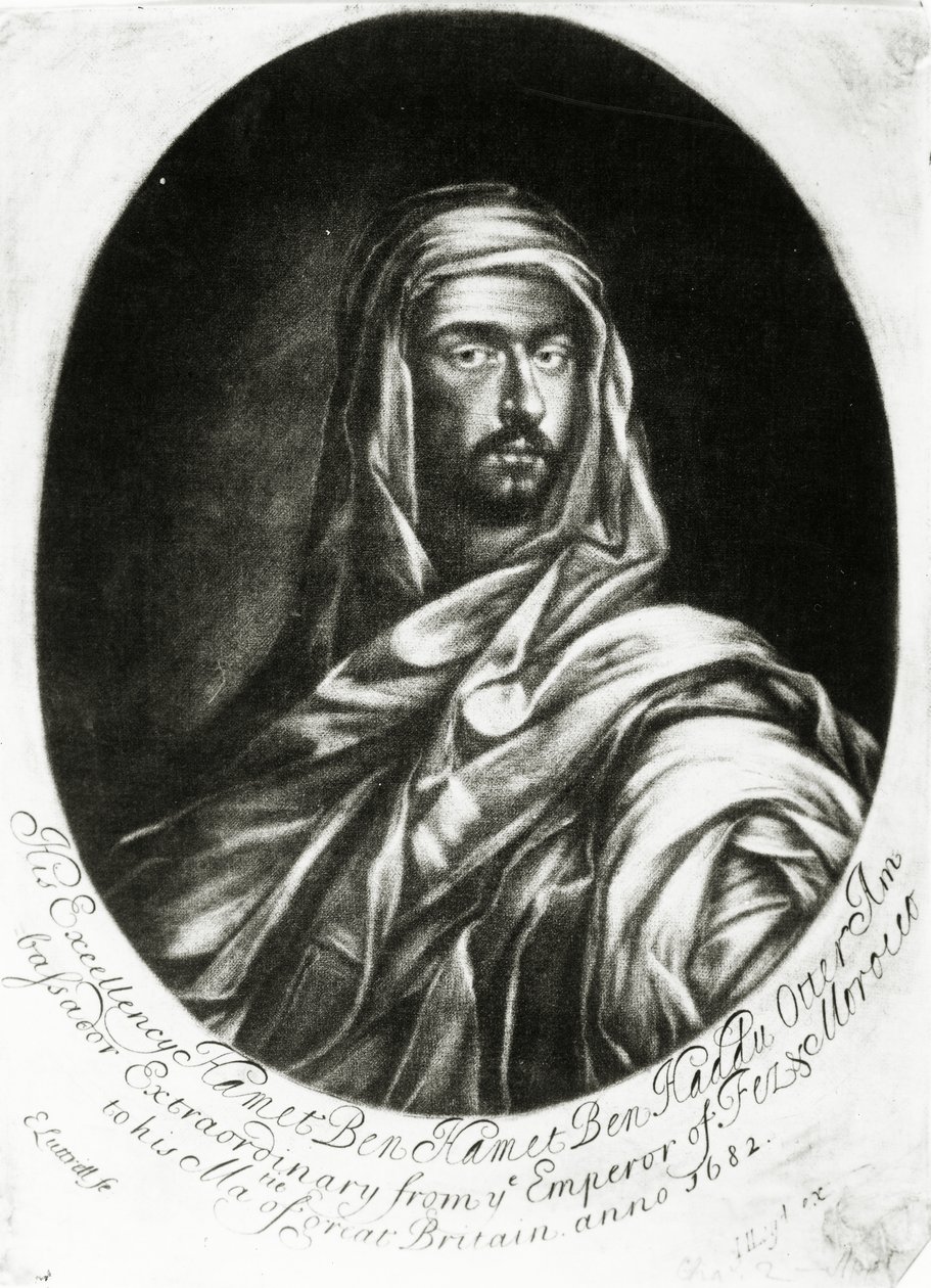 Hans Excellence Hamet Ben Hamet Ben Haddu Otter, udgivet af John Lloyd, 1682 (mezzotint) af Edward Luttrell
