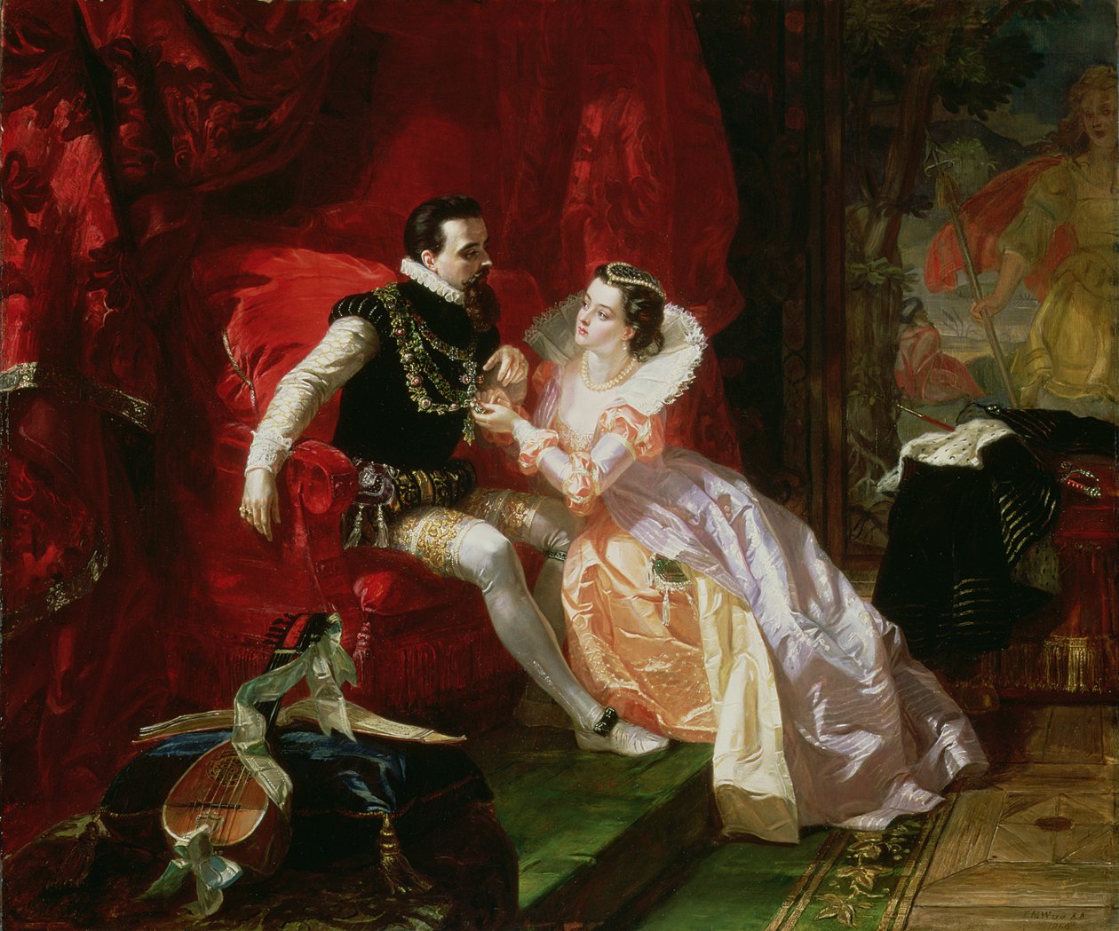 Leicester og Amy Robsart i Cumnor Hall, 1866 af Edward Matthew Ward