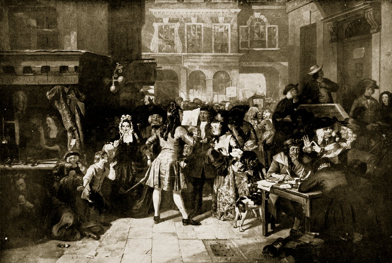 Sydhavsboblen: Change Alley, 1720, illustration fra "Hutchinson