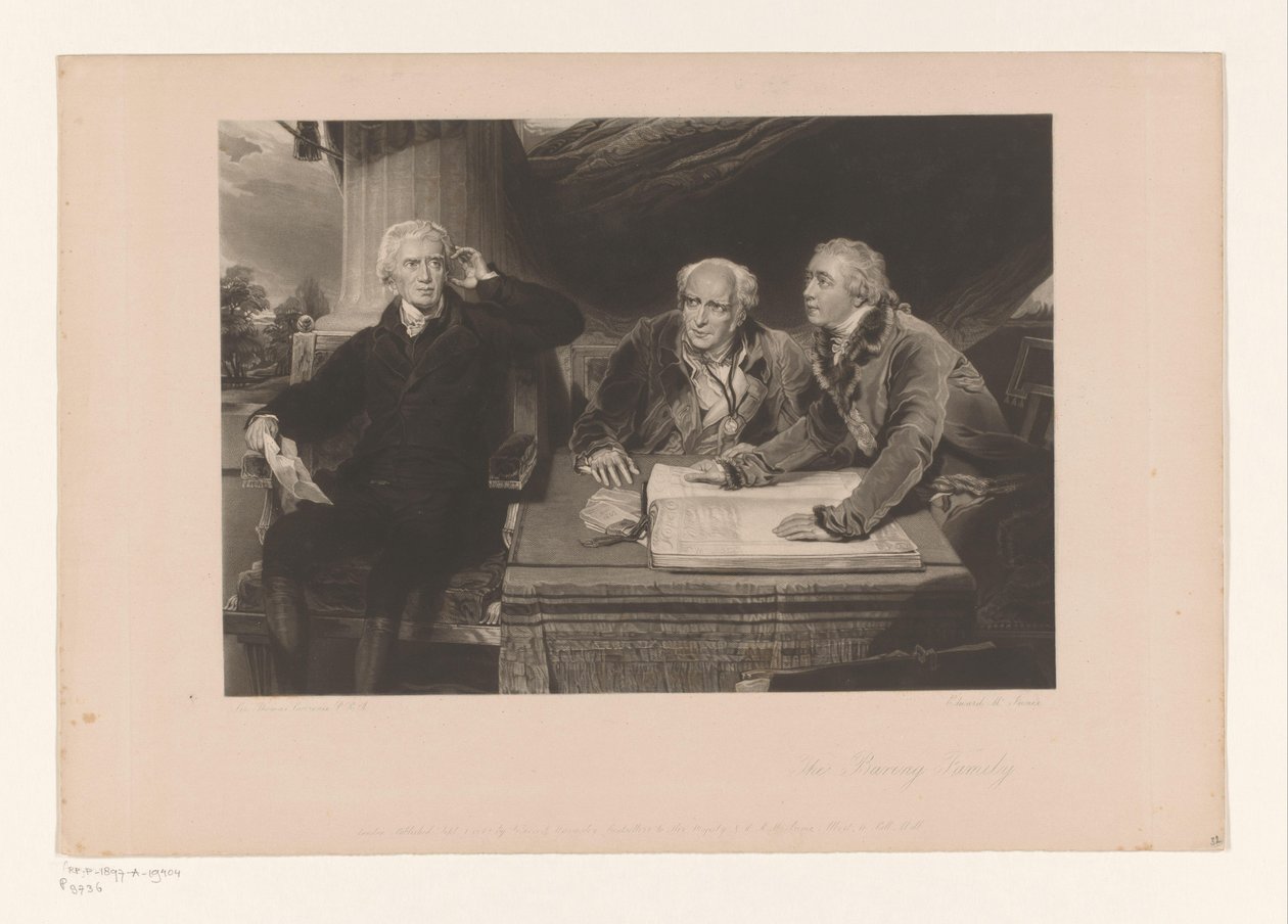 Portræt af Sir Francis Baring med hans bror og hans svigersøn Portret af Francis Baring, hans bror John Baring og Charles Wall The Baring Family (titel på objekt) af Edward McInnes