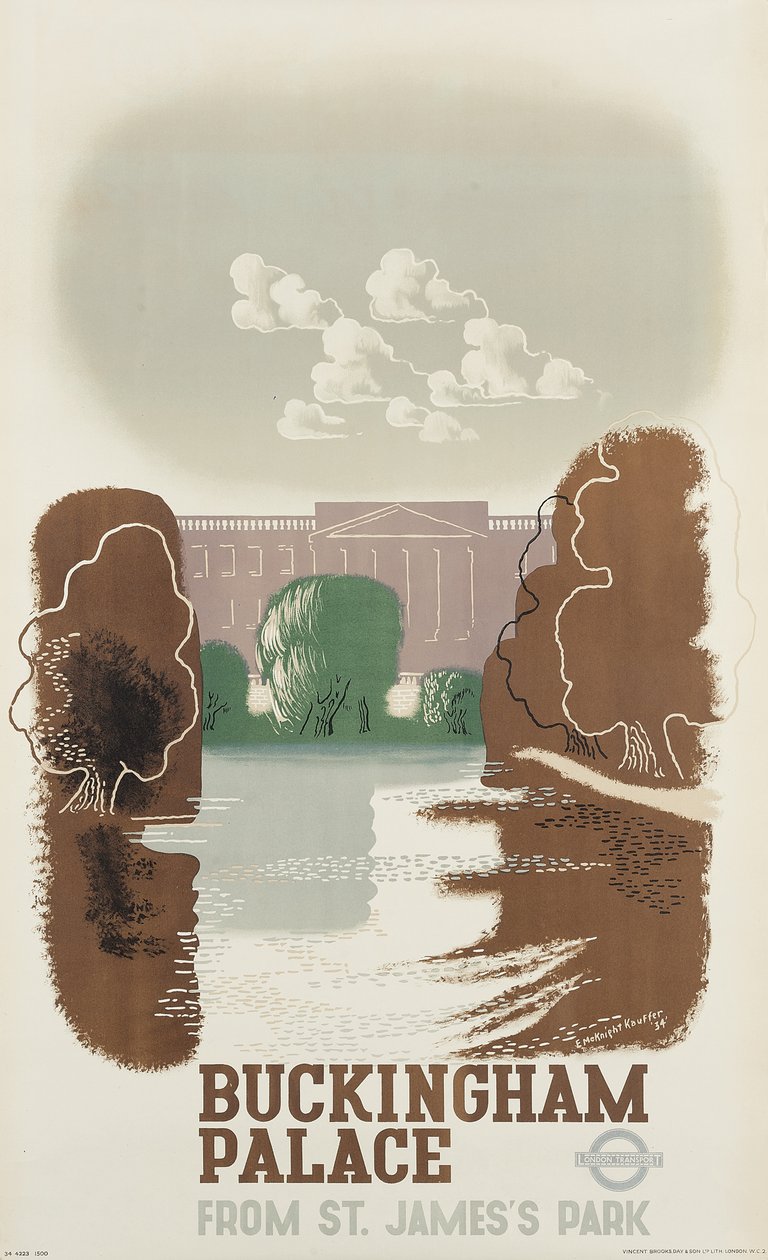 London Undrground-plakat med reklame for Buckingham Palace af Edward McKnight Kauffer