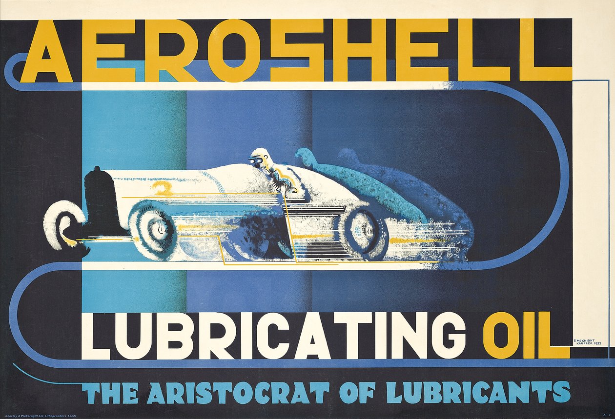 Plakat med reklame for Aeroshell smøreolie af Edward McKnight Kauffer