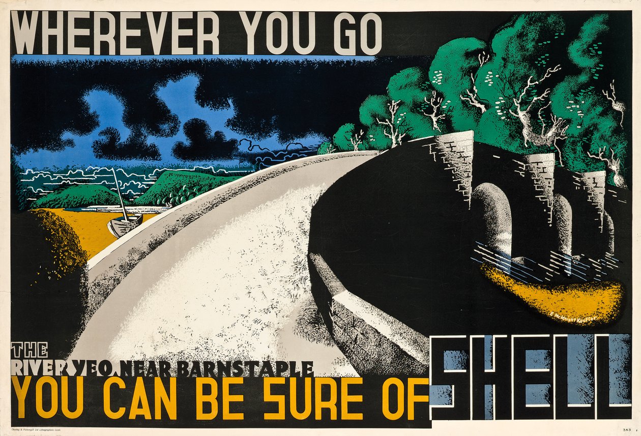 Wherever You Go, You can be Sure of Shell, ca. 1936 (farvelitografi) af Edward McKnight Kauffer