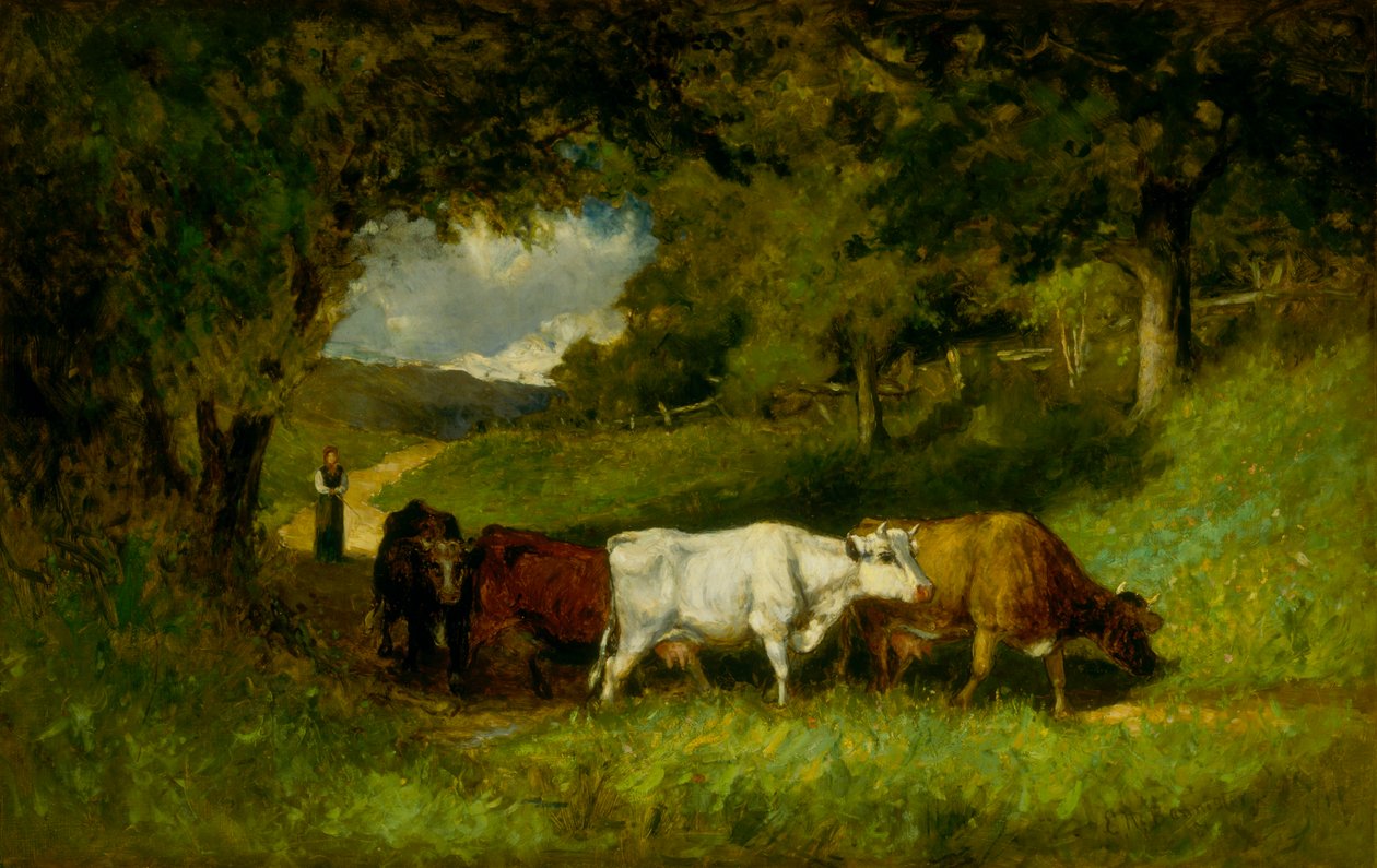 Kører køerne hjem, 1881. af Edward Mitchell Bannister