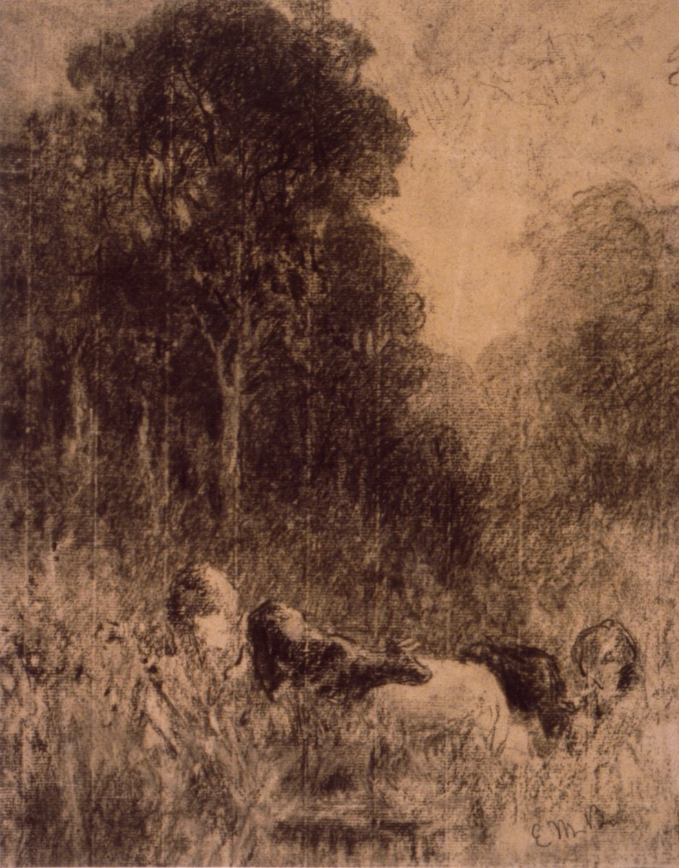 Landskab med køer i forgrunden af Edward Mitchell Bannister