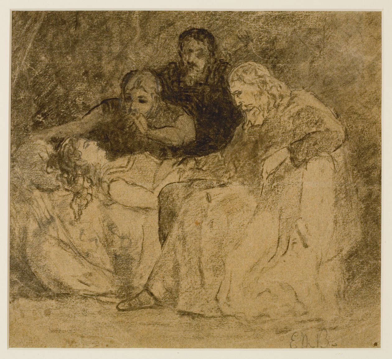 Tre figurer, kvinder i seng (#66), c 1880