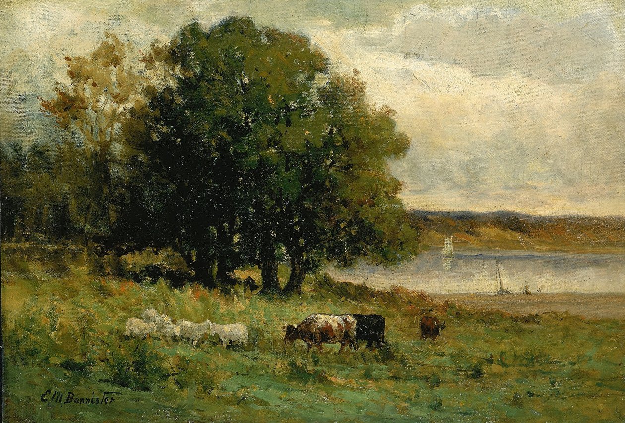 Uden titel (kvæg ved floden med sejlbåd i det fjerne) af Edward Mitchell Bannister