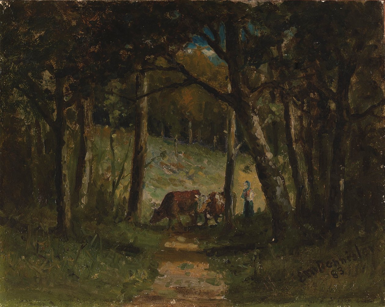 Uden titel (køer på sti i skov) af Edward Mitchell Bannister
