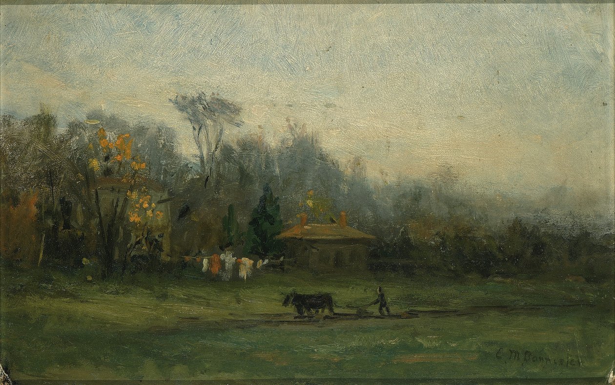 Uden titel (landskab med mand, der pløjer marker) af Edward Mitchell Bannister