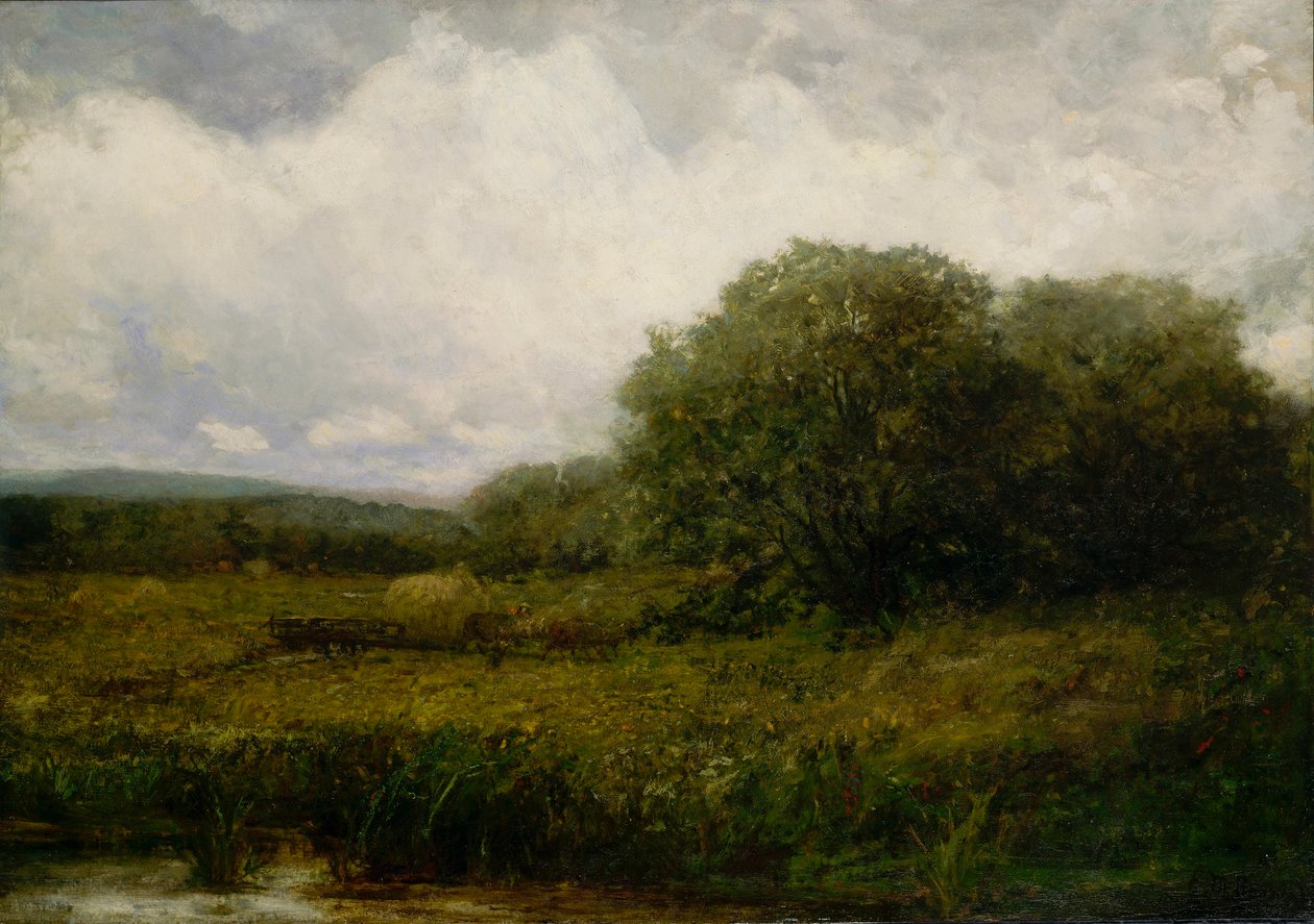 Uden titel (landskab med okser og høtyv, der krydser en bro) af Edward Mitchell Bannister
