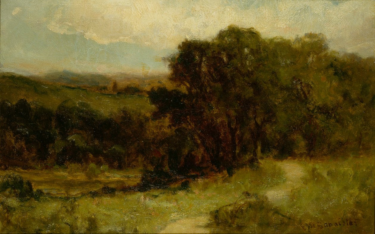 Uden titel (landskab med vej nær vandløb og træer) af Edward Mitchell Bannister