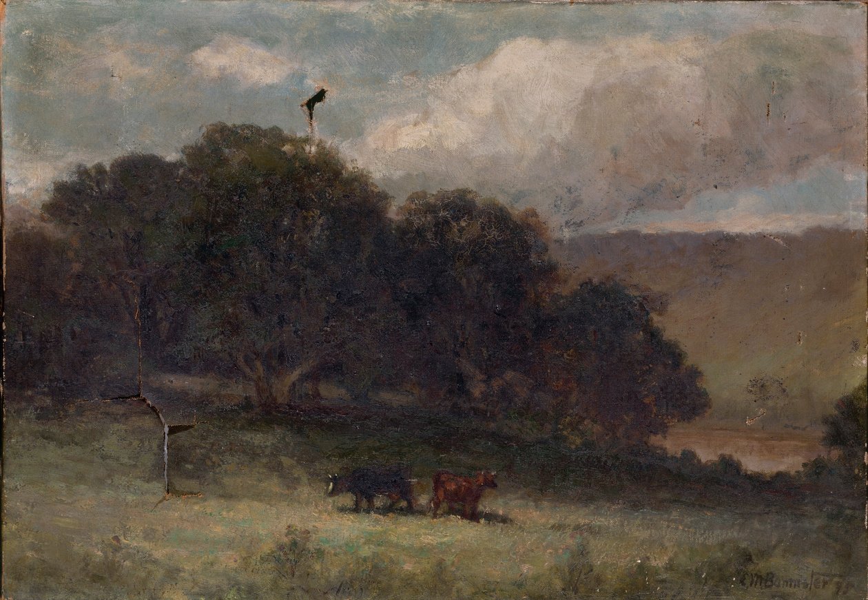 Uden titel (landskab med træer og to køer på en eng) af Edward Mitchell Bannister