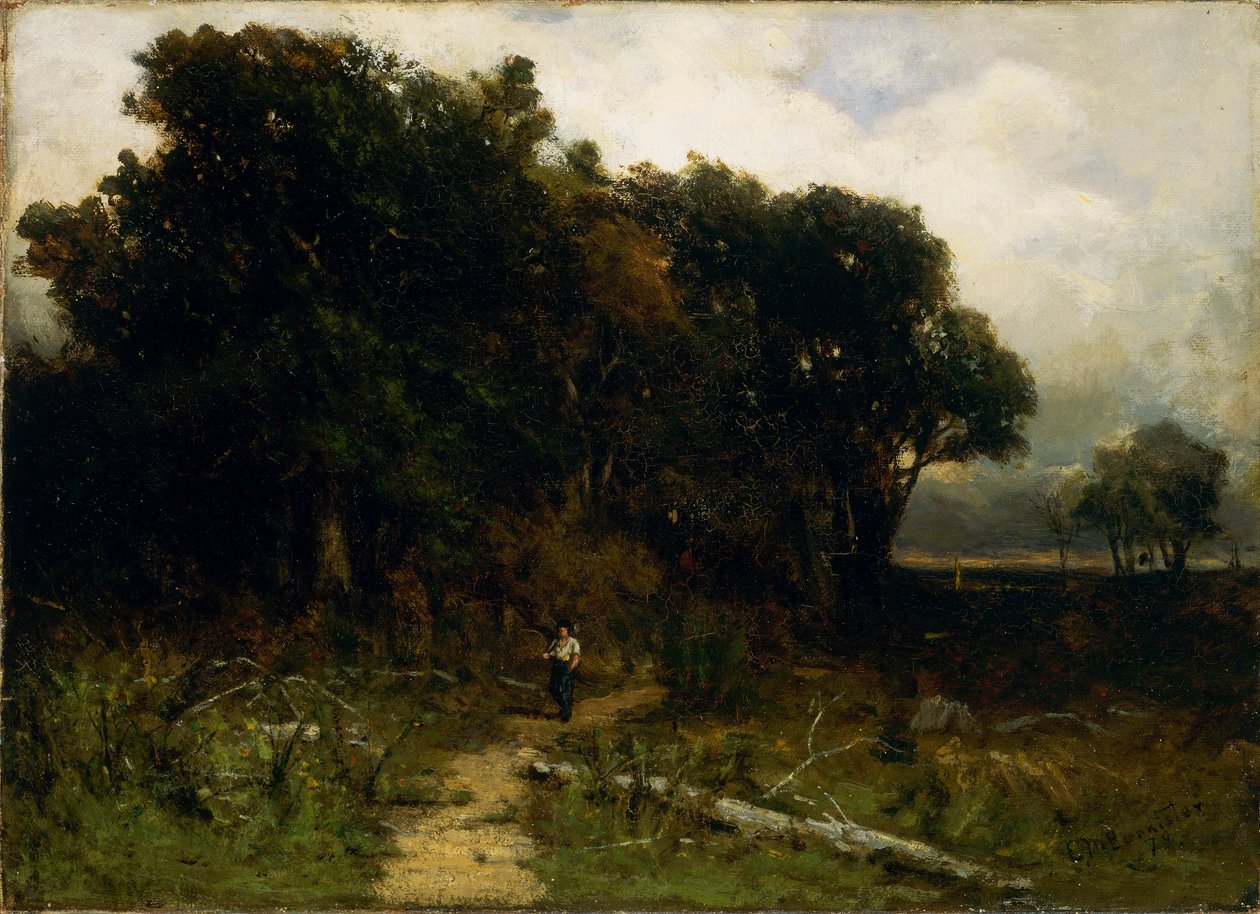 Uden titel (landskab, skovhugger på sti) af Edward Mitchell Bannister
