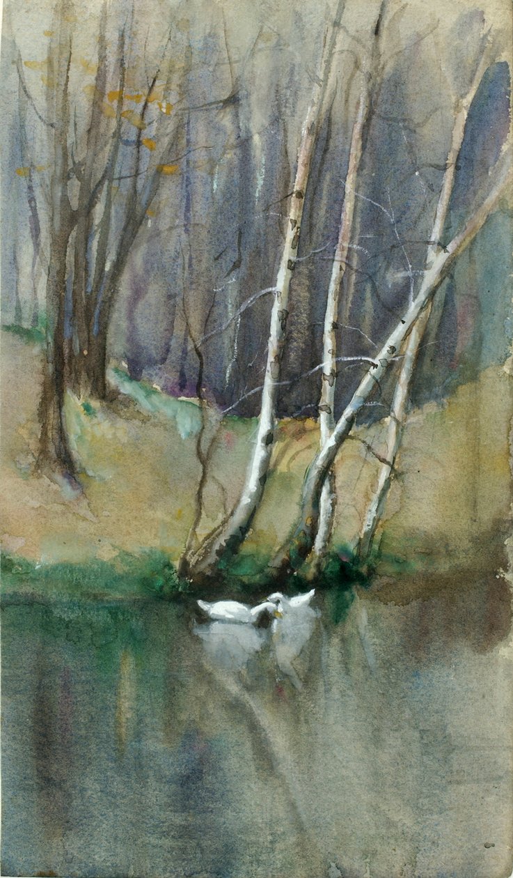 Uden titel Træscene med birketræer og ænder, n.d. af Edward Mitchell Bannister