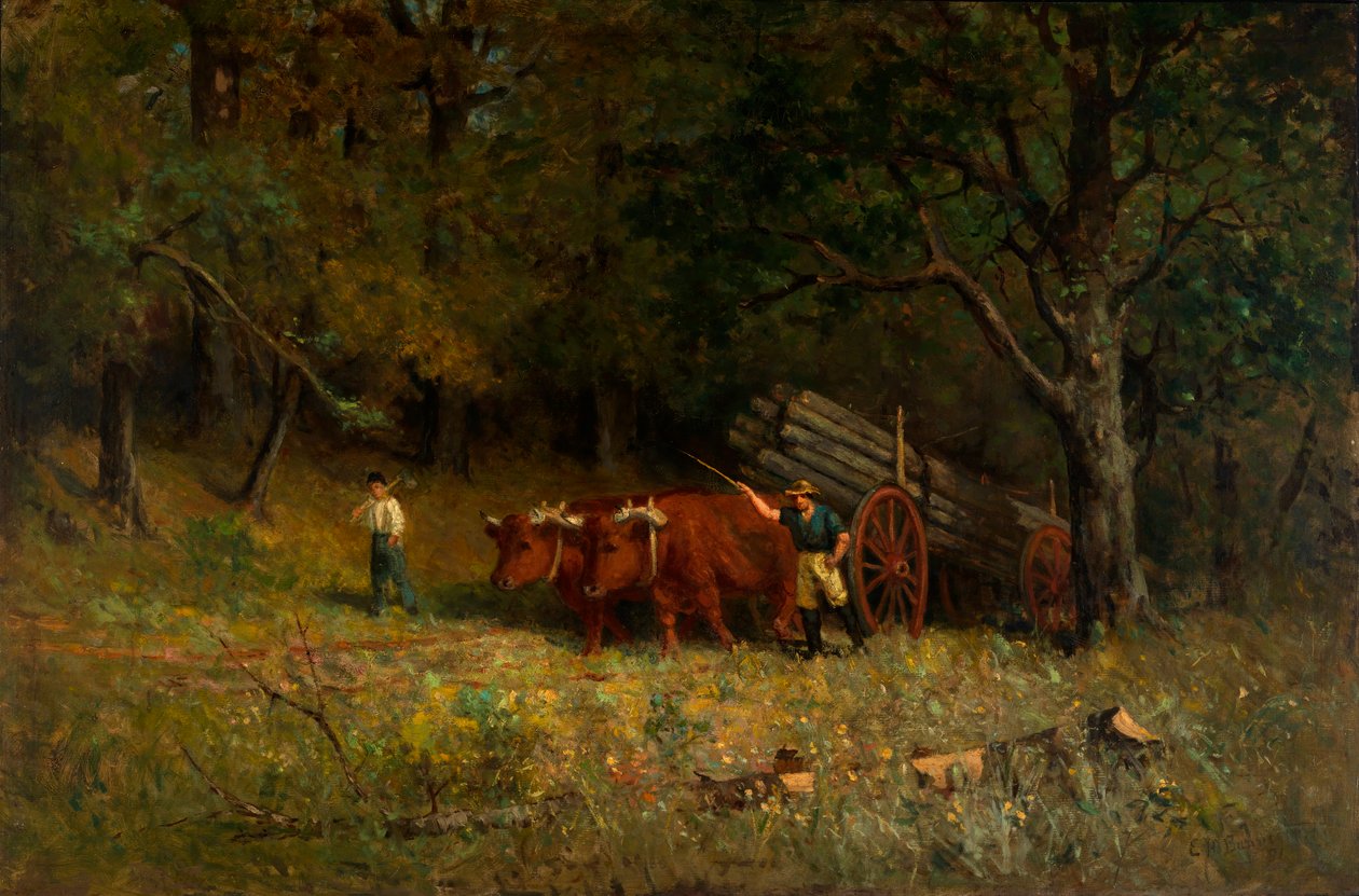 Unavngivet dreng og mand med okser, 1891. af Edward Mitchell Bannister