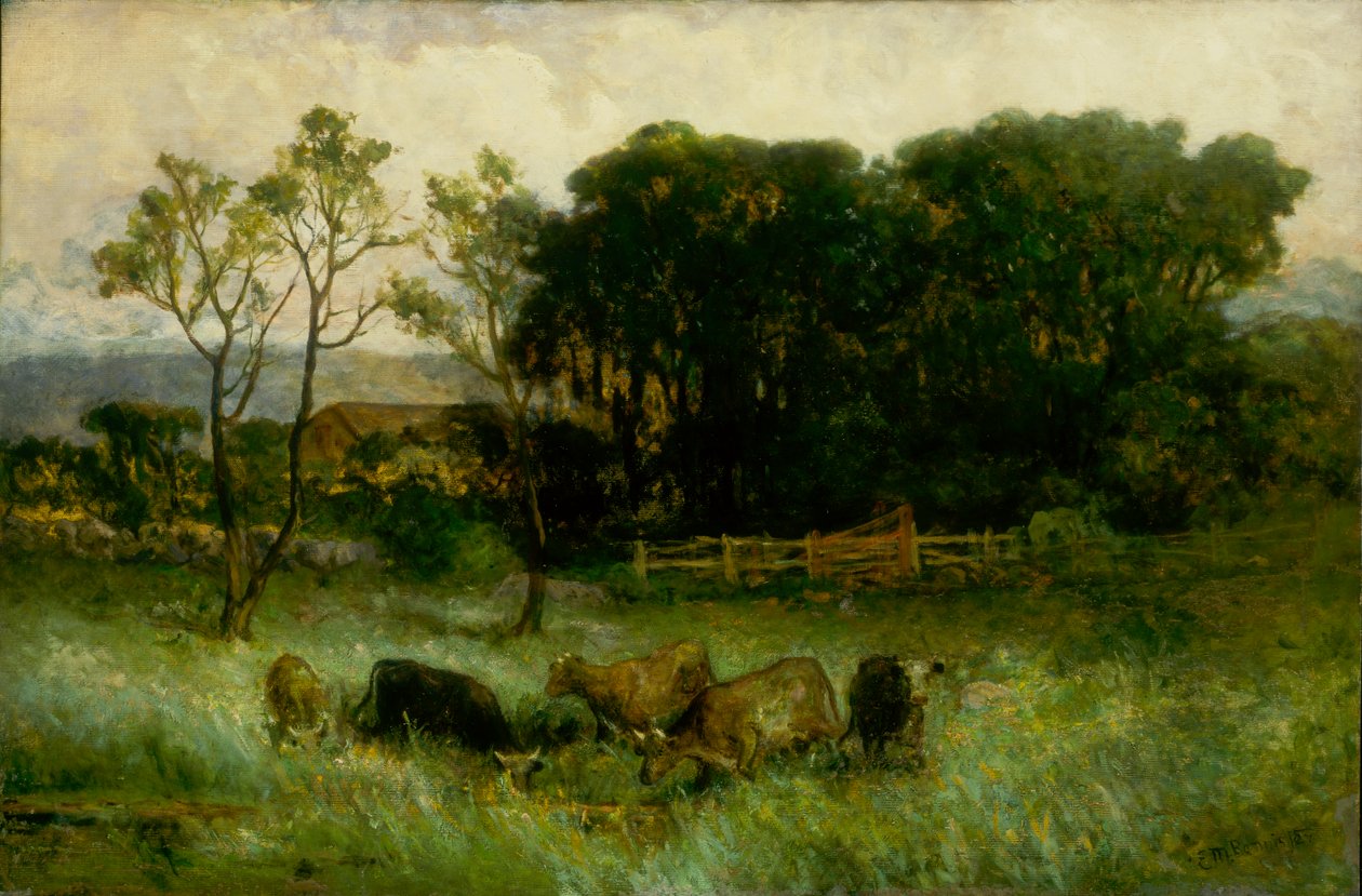 Unavngivne fem køer på græs, ca. 1884-1886. af Edward Mitchell Bannister