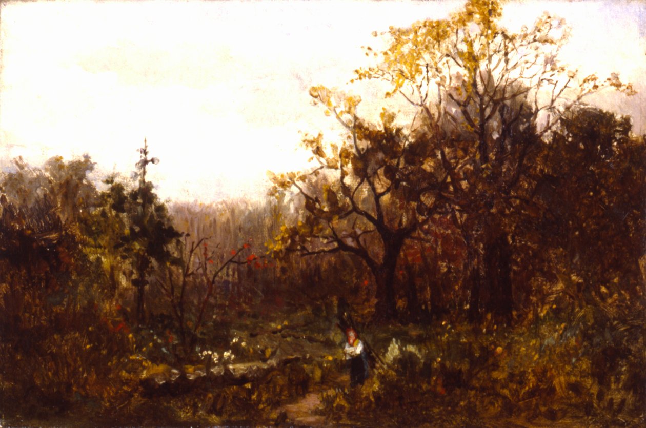 Unavngivet landskab - kvinde, der bærer træ. af Edward Mitchell Bannister