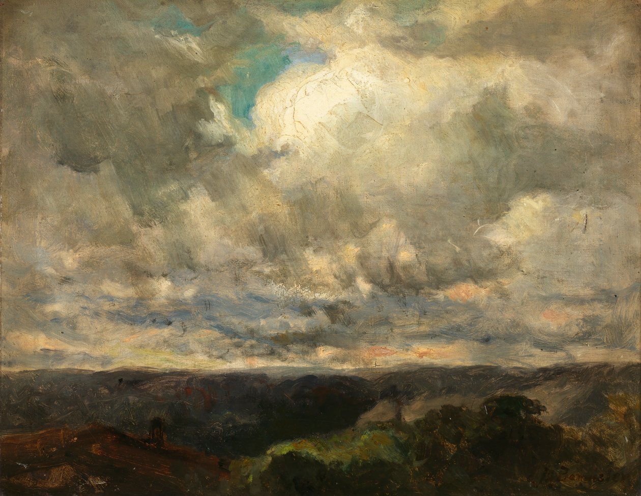 Unavngivet landskab, overskyet himmel. af Edward Mitchell Bannister