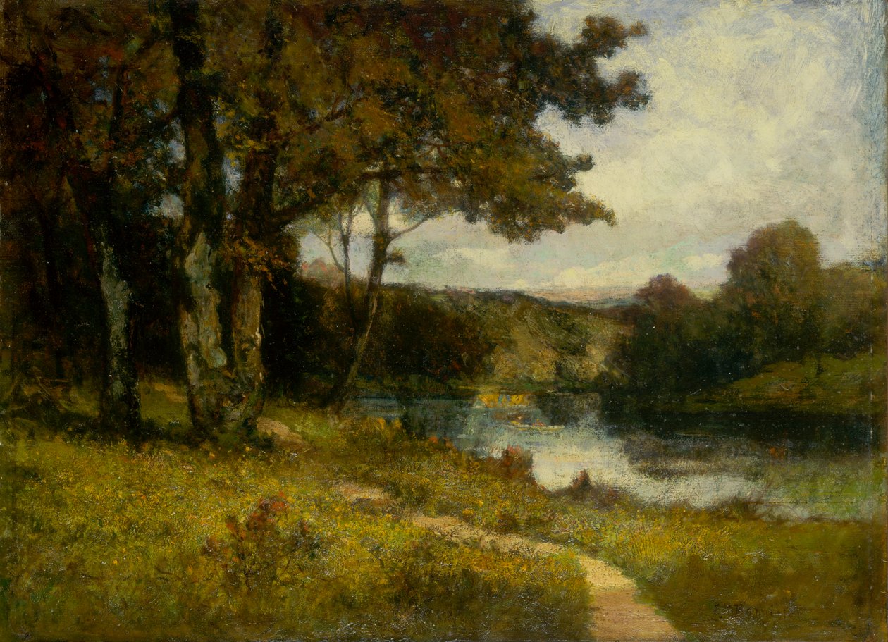 Unavngivet landskab, træer nær floden, 1891. af Edward Mitchell Bannister