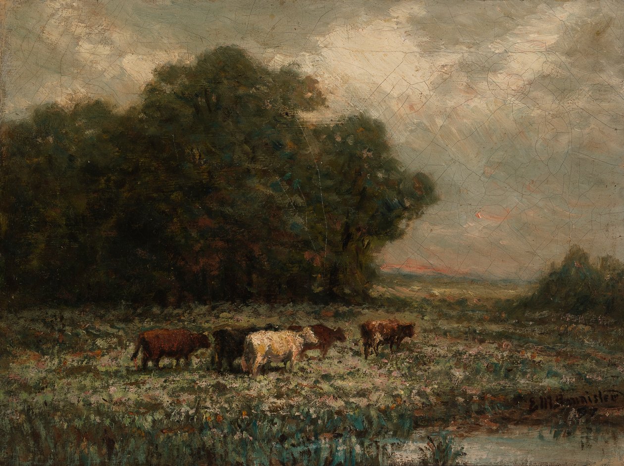 Unavngivet landskab med kvæggræsning, 1897. af Edward Mitchell Bannister