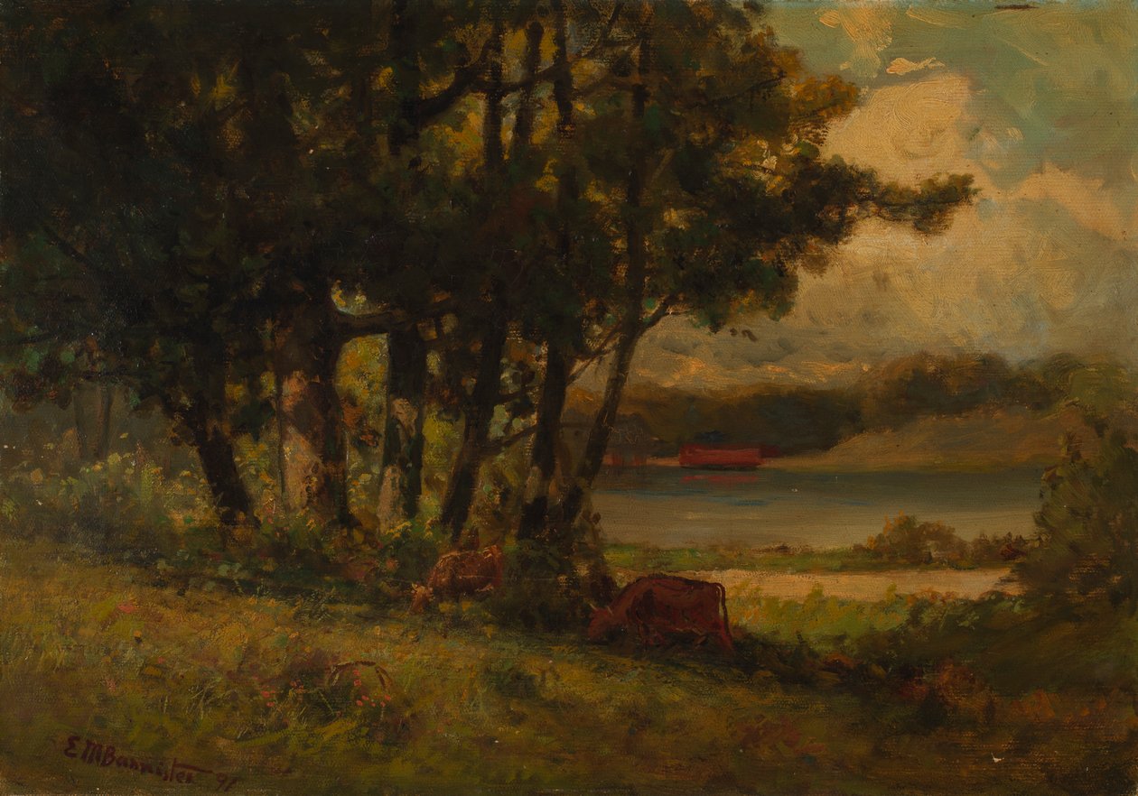 Unavngivet landskab med køer, der græsser nær floden, 1891. af Edward Mitchell Bannister