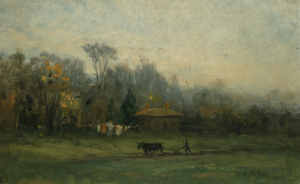 Unavngivet landskab med mand, der pløjer marker, n.d. af Edward Mitchell Bannister