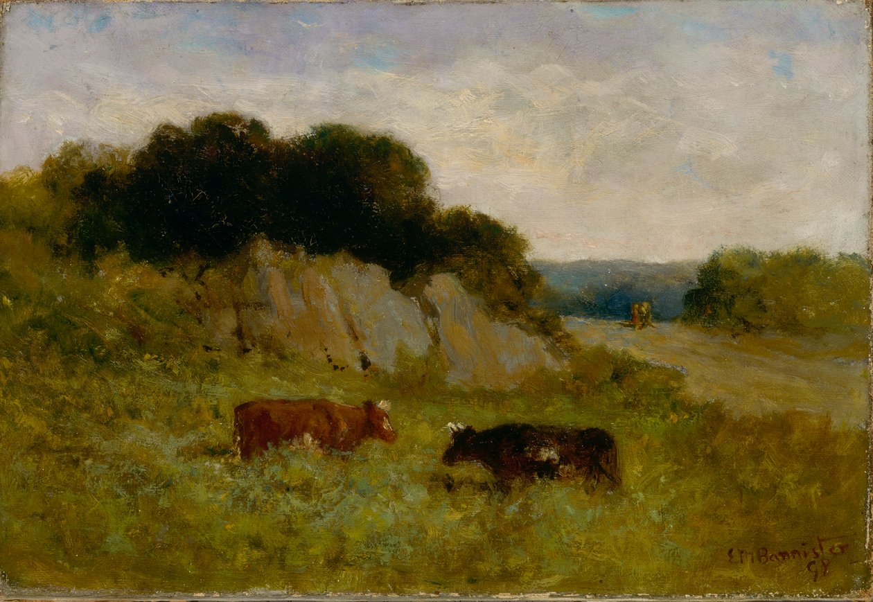 Unavngivet landskab med to køer, 1898. af Edward Mitchell Bannister