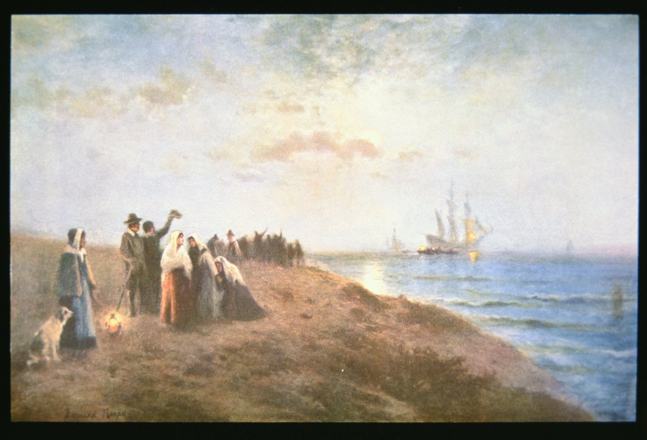 Pilgrimmenes indskibning (olie på lærred) af Edward Moran