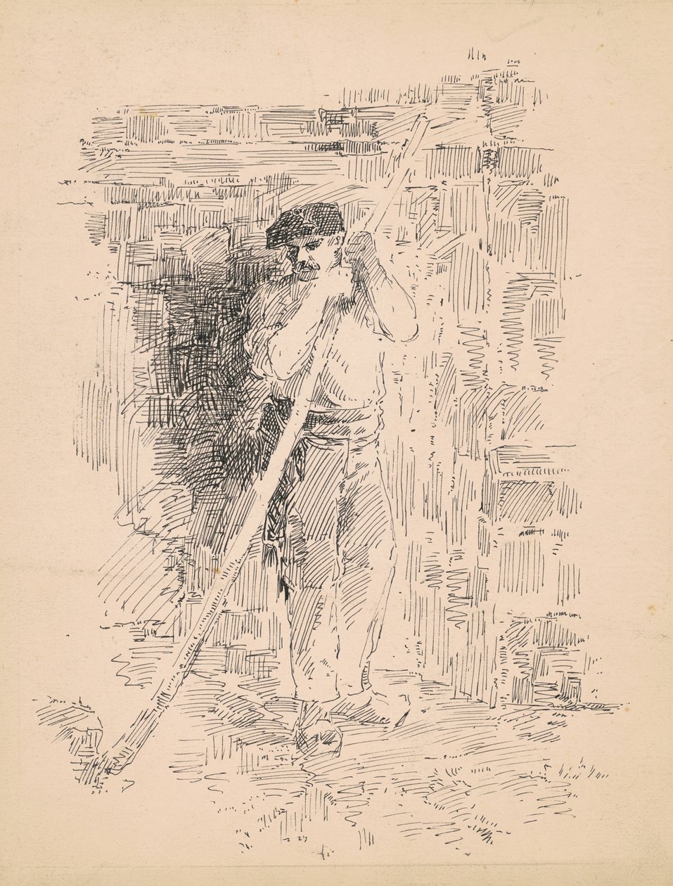 Stående mandlig bonde, ca. 1878 (pen og sort blæk på vævet papir) af Edward Moran