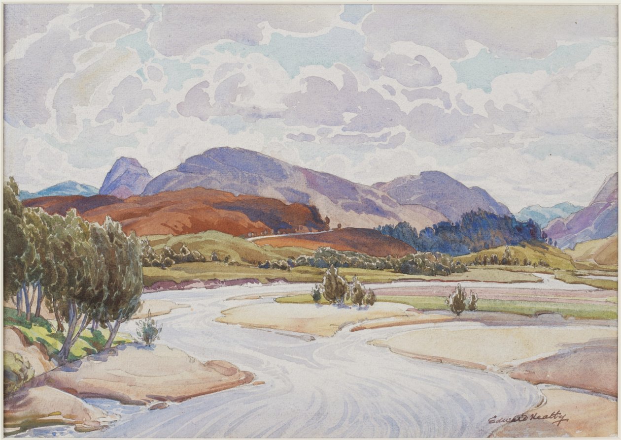 On the Spey (blyant og akvarel på papir) af Edward Mossforth Neatby