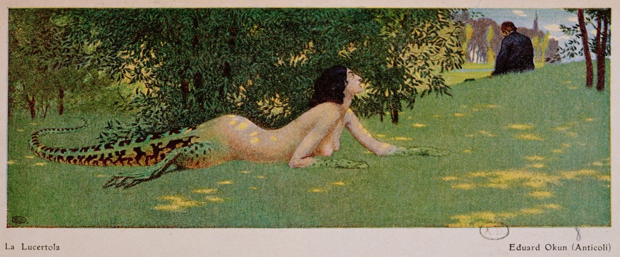 Lucertola (halv hun, halv grøn øgle), 1908 af Edward Okun