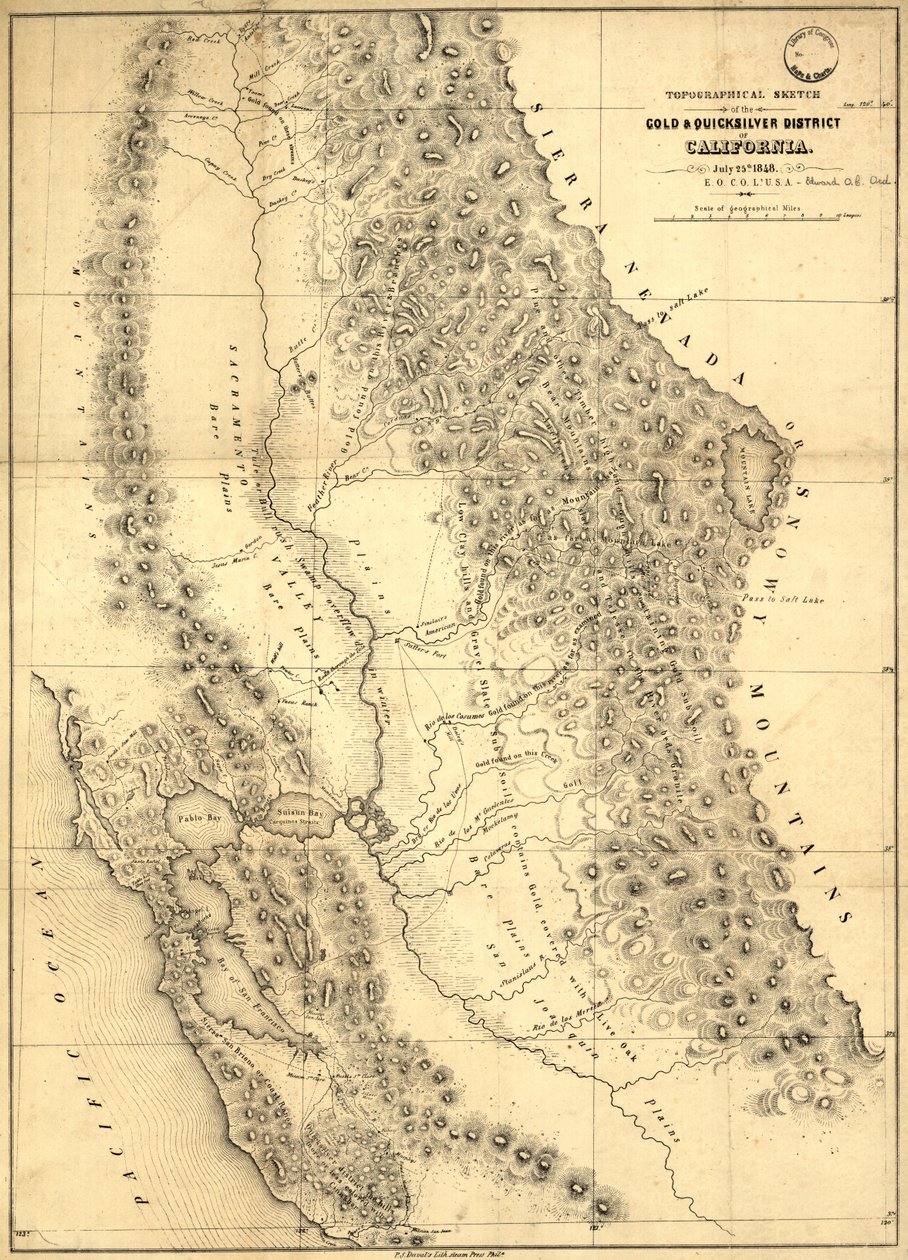 Topografisk skitse af guld- og kviksølvdistriktet i Californien, 1848 af Edward Otho Cresap Ord
