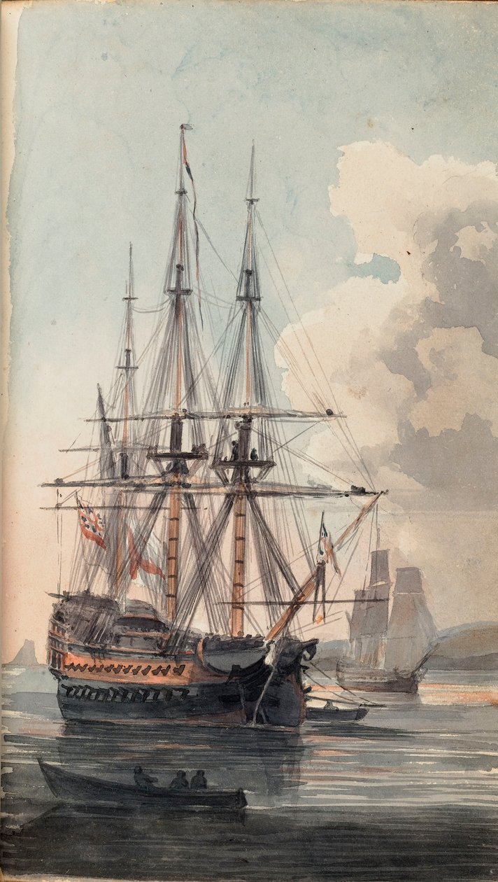 Udsigt over Hans Majestæts skib Inflexible, begyndelsen af det 19. århundrede (akvarel) af Edward Pelham Brenton
