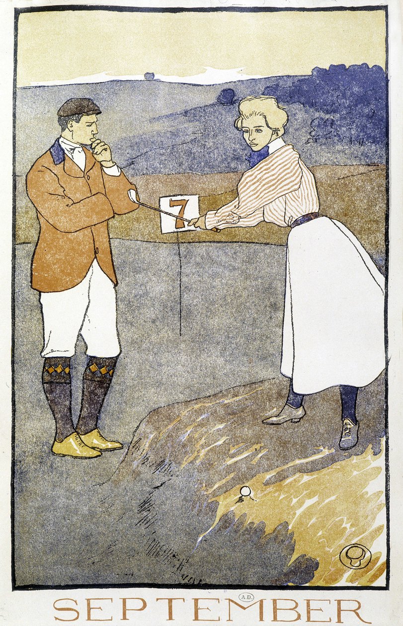 Par, der spiller golf - i "" Golfkalender"" af Edward Penfield af Edward Penfield