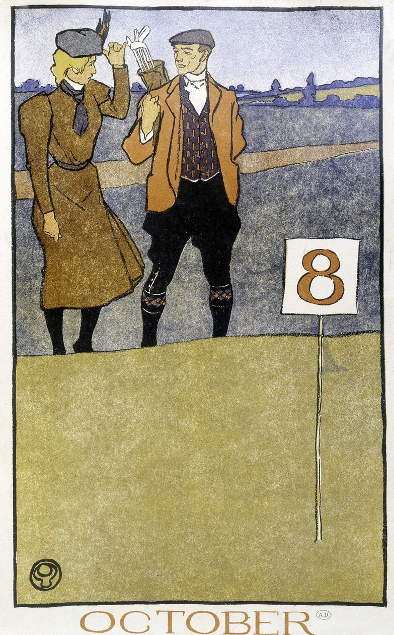 Par spiller golf - i "" Golf Calendar"" af Edward Penfield, red. 1899 af Edward Penfield