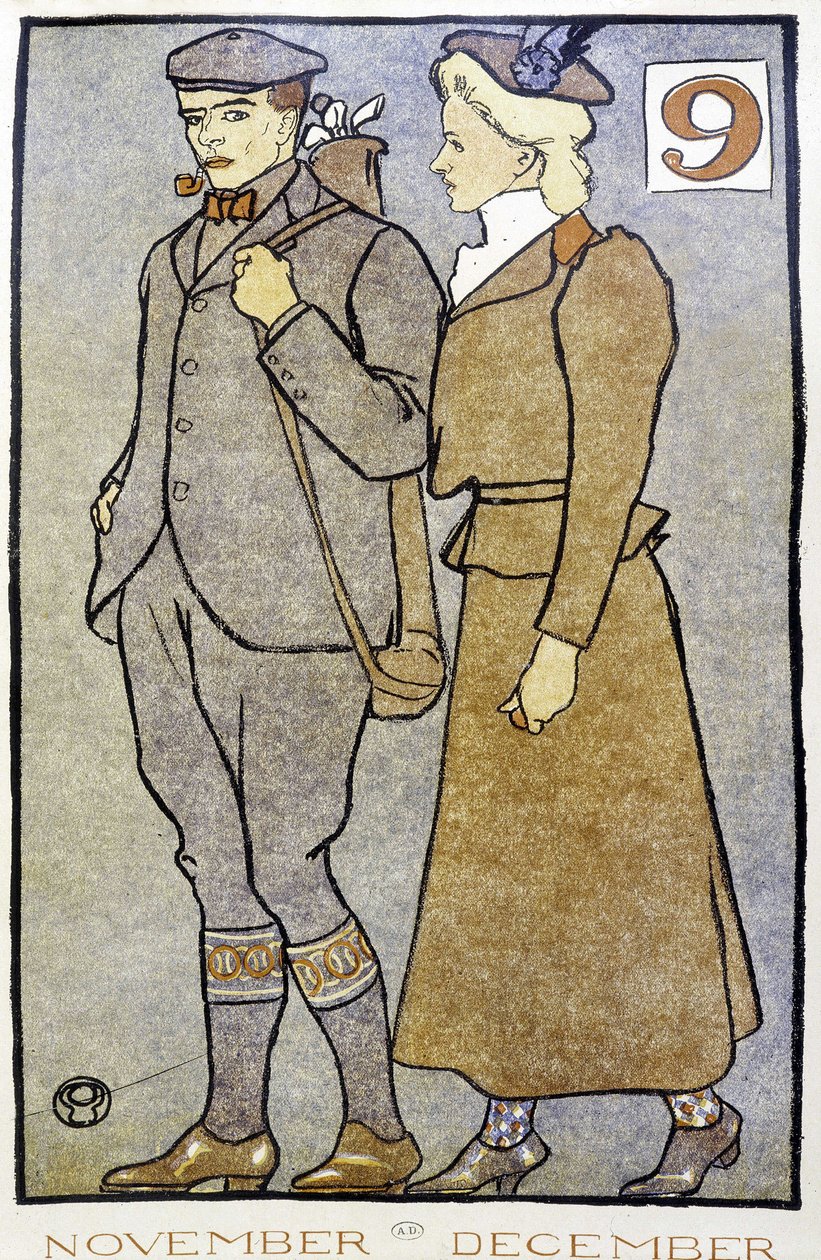 Golf Couple - i "" Golf Calendar"" af Edward Penfield af Edward Penfield