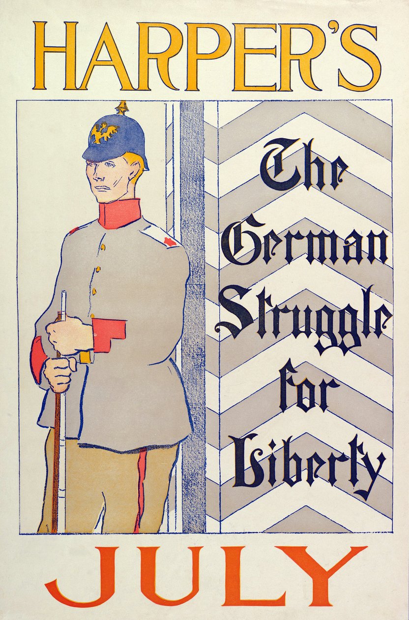 Plakat, der reklamerer for Harpers New Monthly Magazine, juli 1895 (farvelitografi) af Edward Penfield