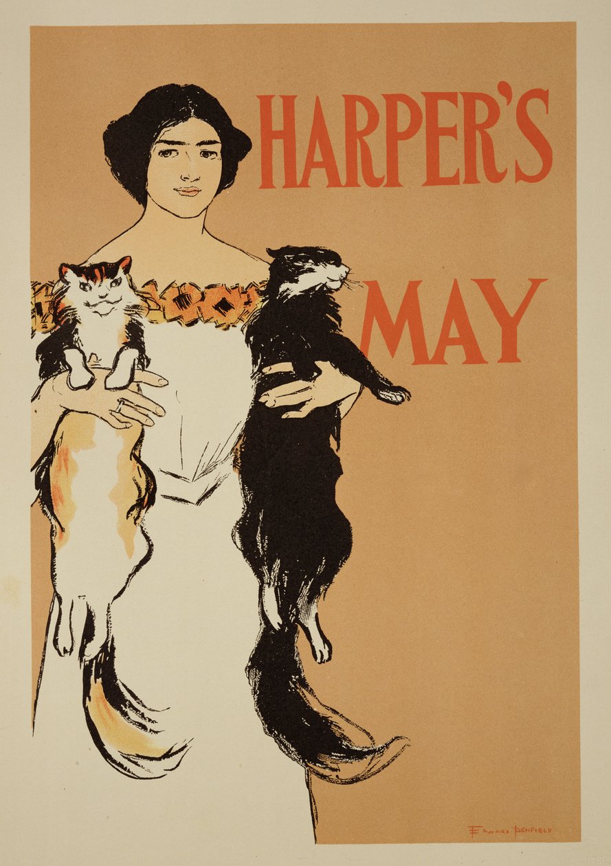 Reproduktion af en plakat, der reklamerer for maj-nummeret af "Harper