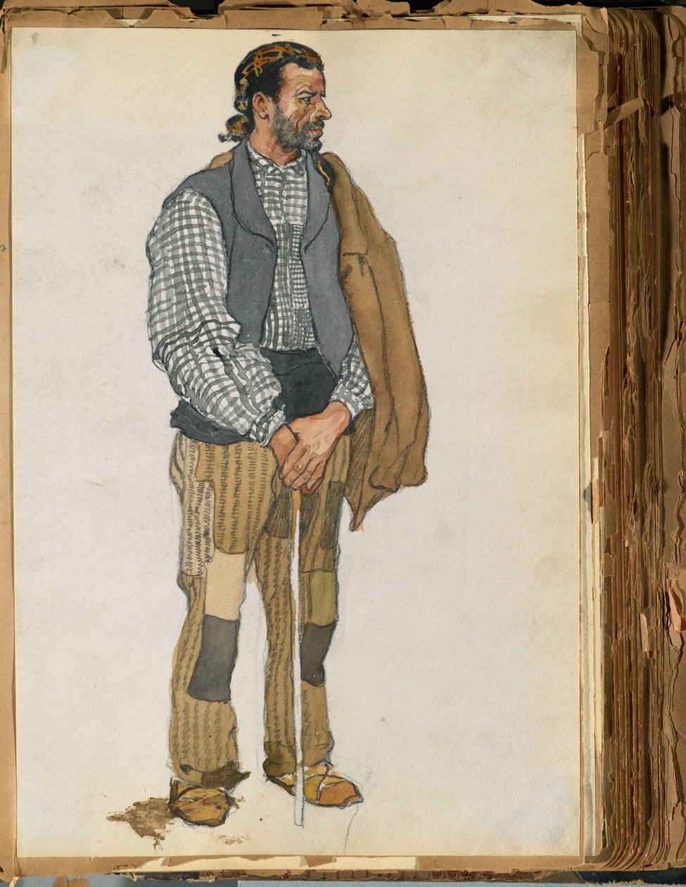 Skitse af en spansk mand, 1906 (wc & grafit på papir monteret i scrapbog) af Edward Penfield