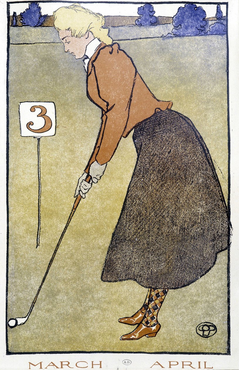 Woman Playing Golf - i "" Golf Calendar"" af Edward Penfield af Edward Penfield