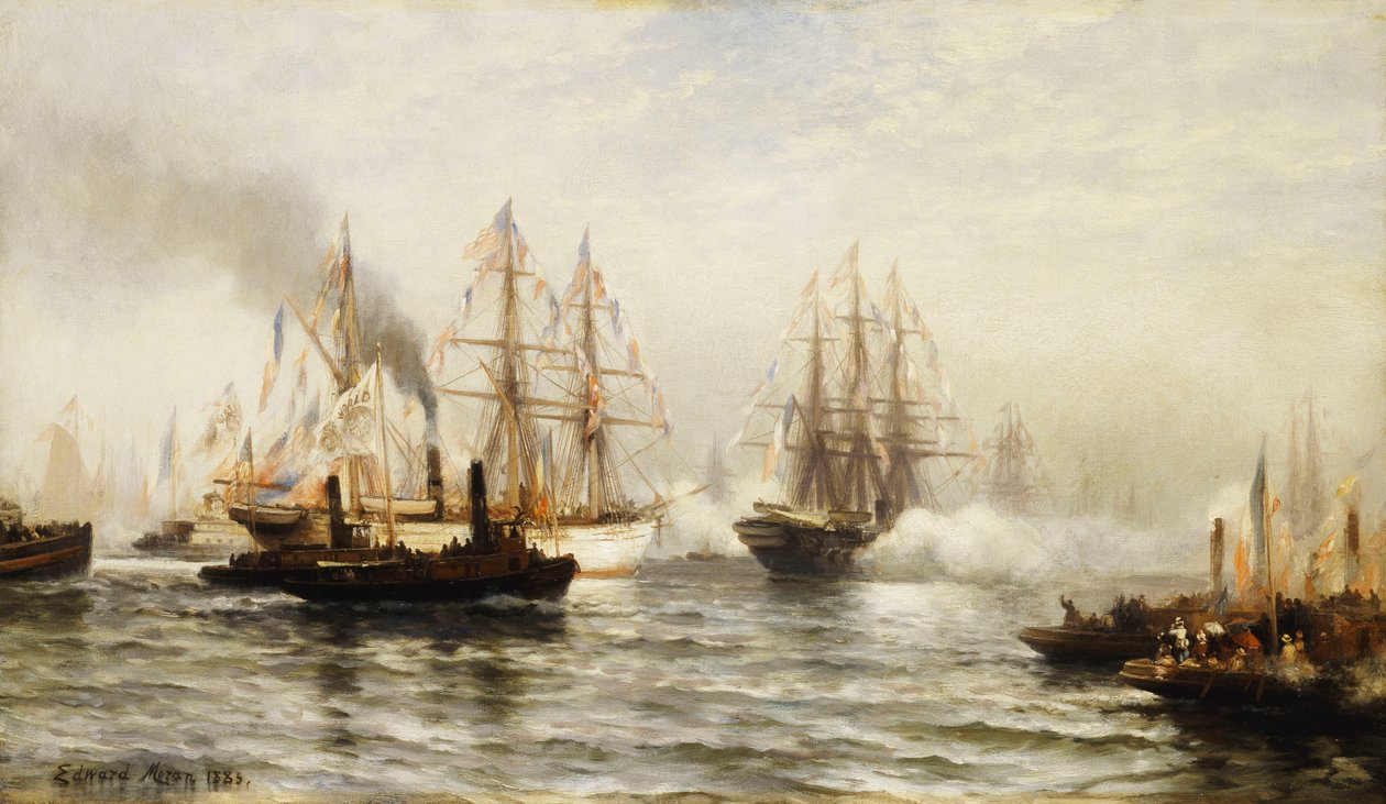 Modtagelse af Isere i New York Bay, 20. juni 1885, 1885 af Edward Percy Moran