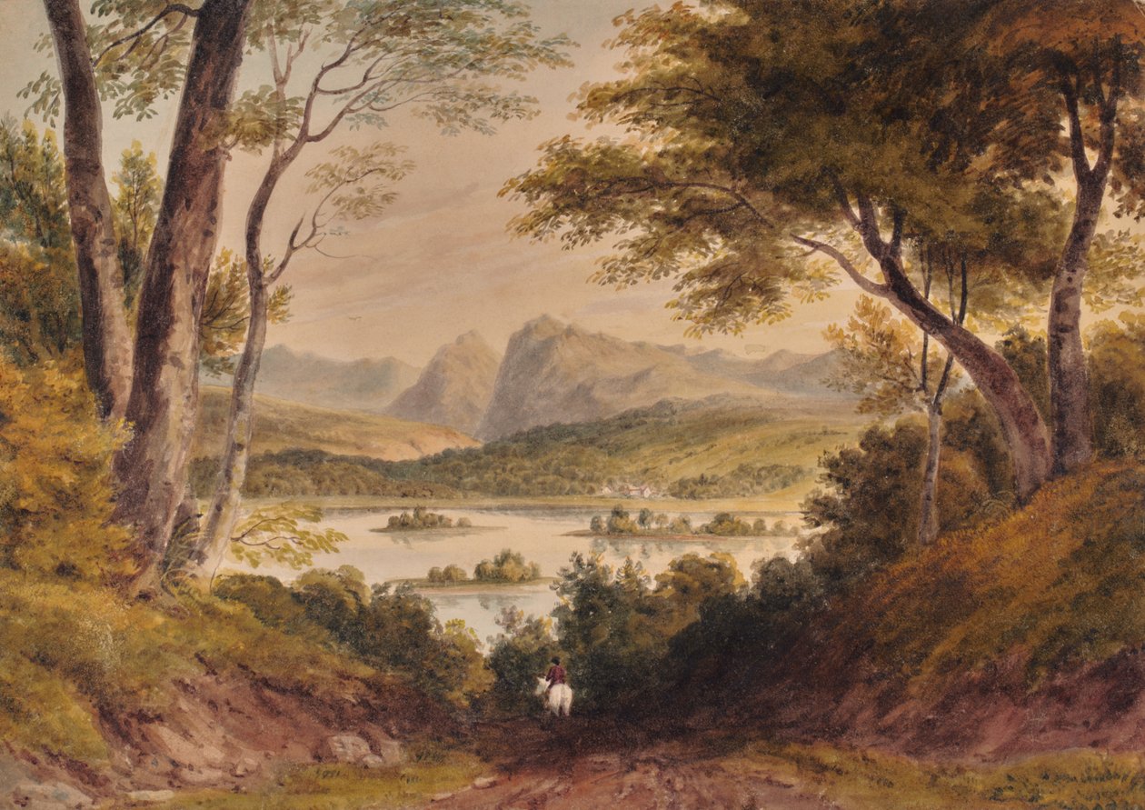 Landskab med sø og bjergkæde af Edward Pretty
