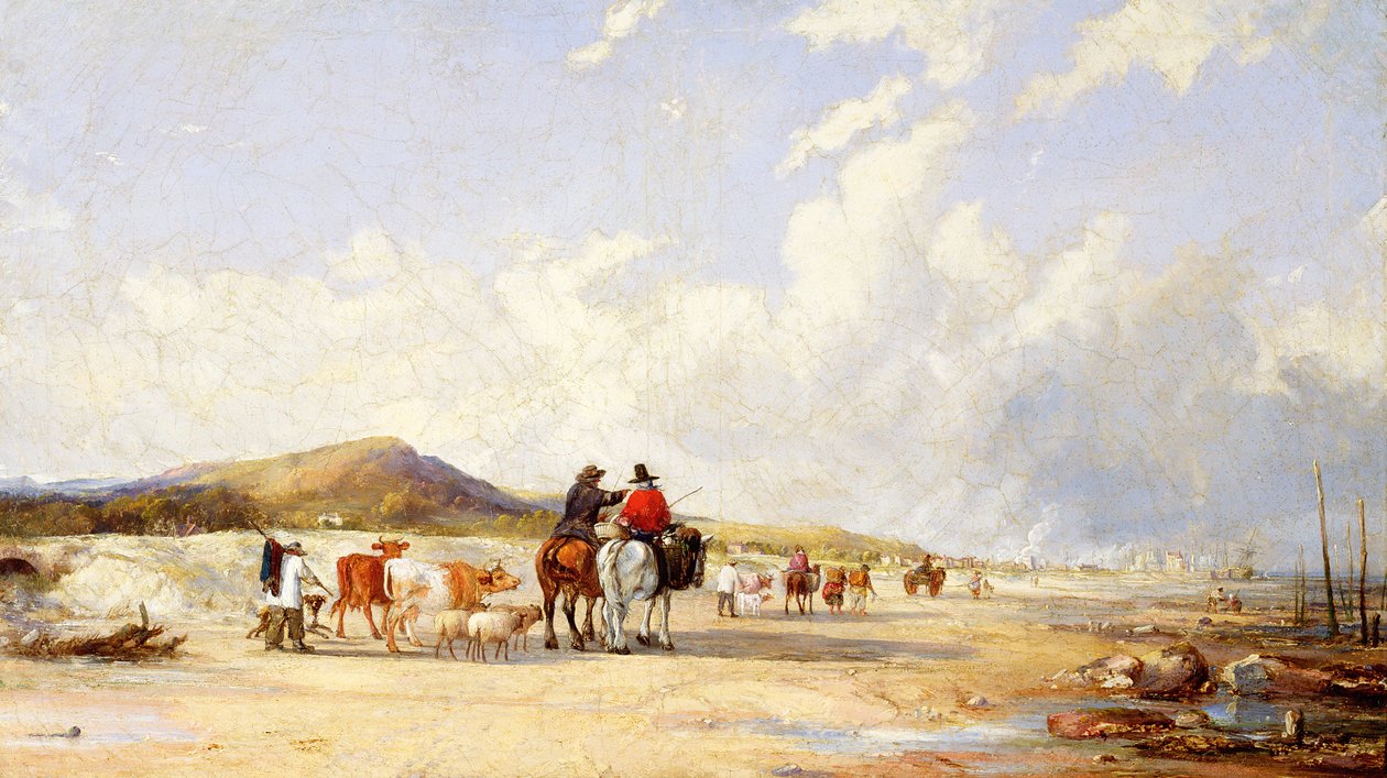 Crossing the Sands to Swansea Market (olie på lærred) af Edward Pritchard