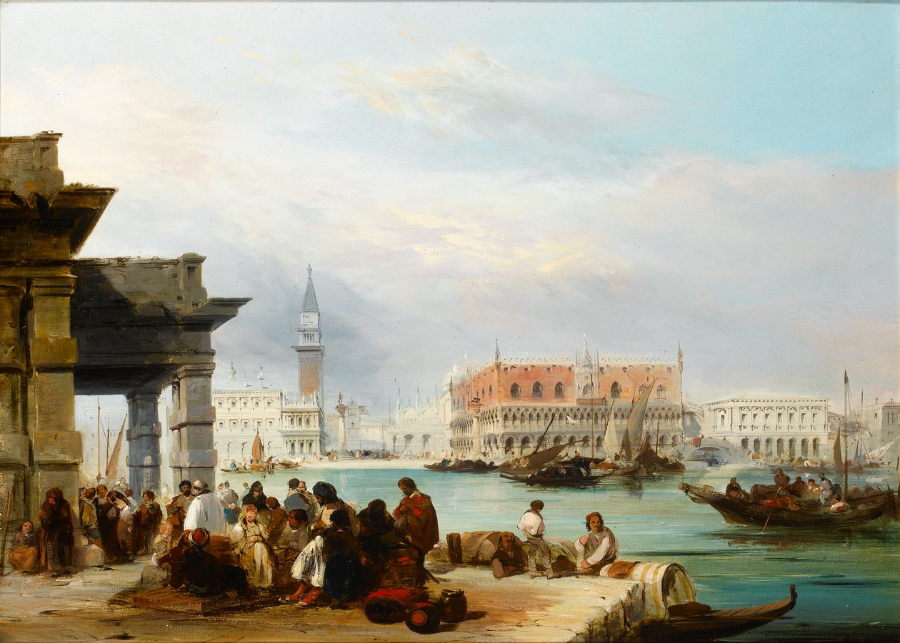 Molloen fra Dogana, Venedig (olie på panel) af Edward Pritchett