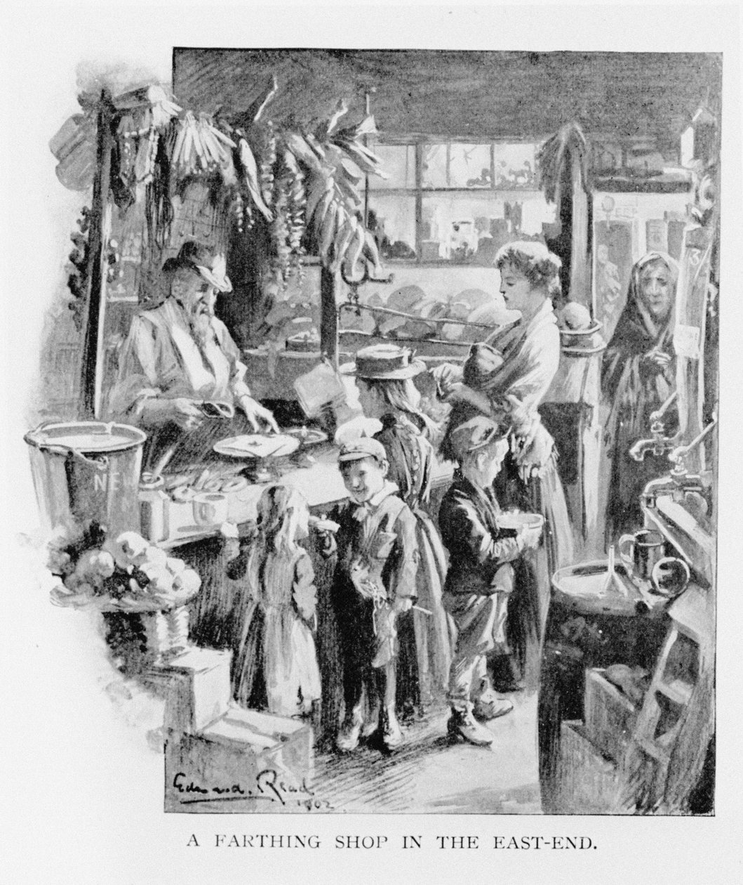 A Farthing Shop i East End, 1902 af Edward Read