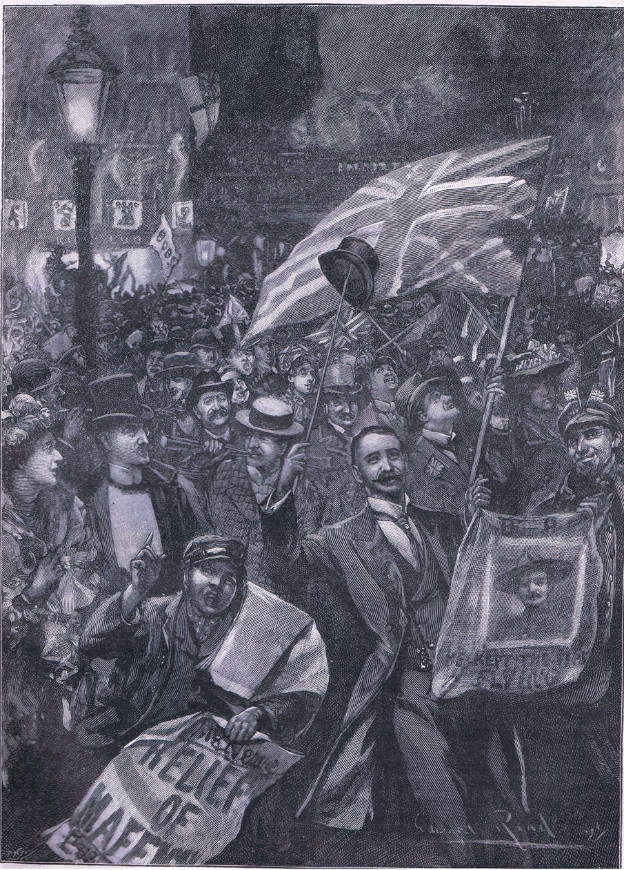 Mafeking night in London, illustration fra Cassells History of England, 1900-tallet af Edward Read