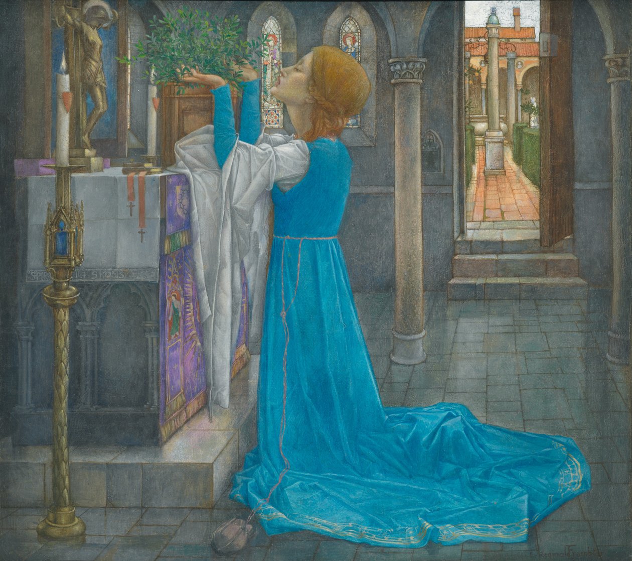Isabella og gryden med basilikum (tempera på lærred) af Edward Reginald Frampton